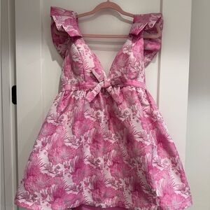 ' Pink Floral Tie-Front Dress